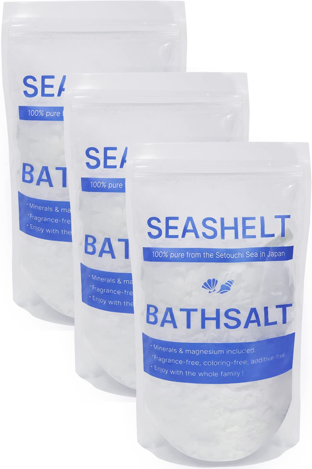 Bath Salt, Magnesium, Moisturizing (Made in Japan, Natural Ingredients), Unscented, Bath Cosmetics, Includes Measuring Spoon, Sea Shelt, Seashelt, Set of 30 3個セット
