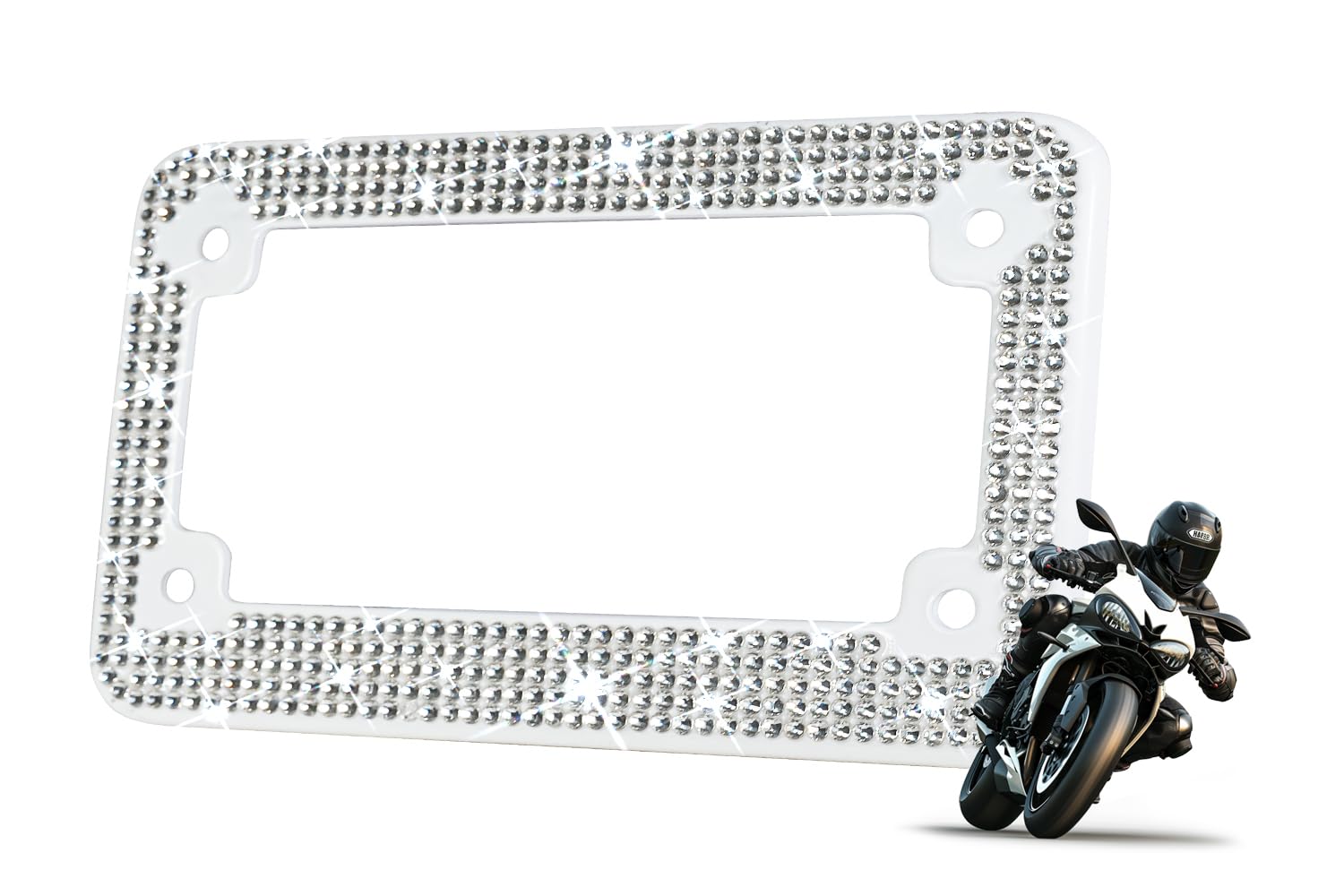 EWBN Motorcycle White Bling License Plate Frames,Diamond Rhinestone Motorcycle License Plate Holder,Motorbike Crystals License Plate Cover, Motorsports License Plate Bracket Fender Eliminator Kit