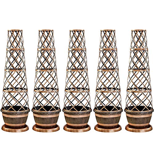 Thompson & Morgan Stylish Flower Tower Pot Barrel Effect Plant Pot Design with Flower Pot, Saucer and Frame Perfect for Climbing Plants, 5 x Barrel Effect Tower Pot
