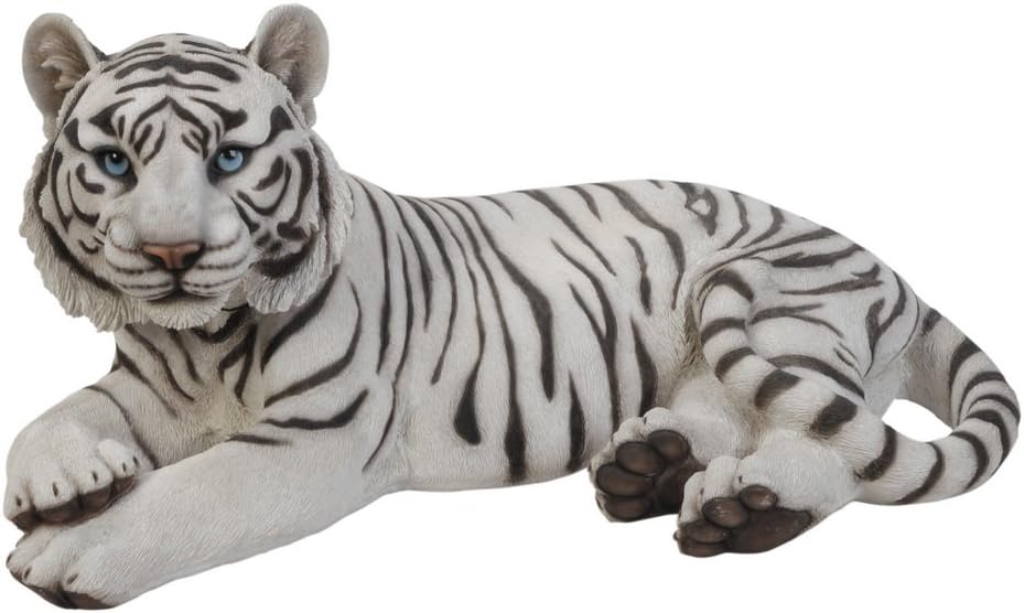 Hi-Line Gift Ltd Laying Down Tiger Statue, White
