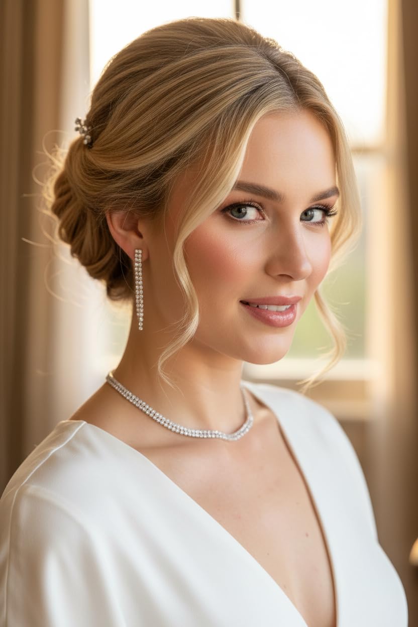 Schmuckset Damen Silber – Strass Choker Collier Halskette & Ohrringe – Elegantes Schmuck Set für Hochzeit Abiball Jugendweihe Kommunion Ball