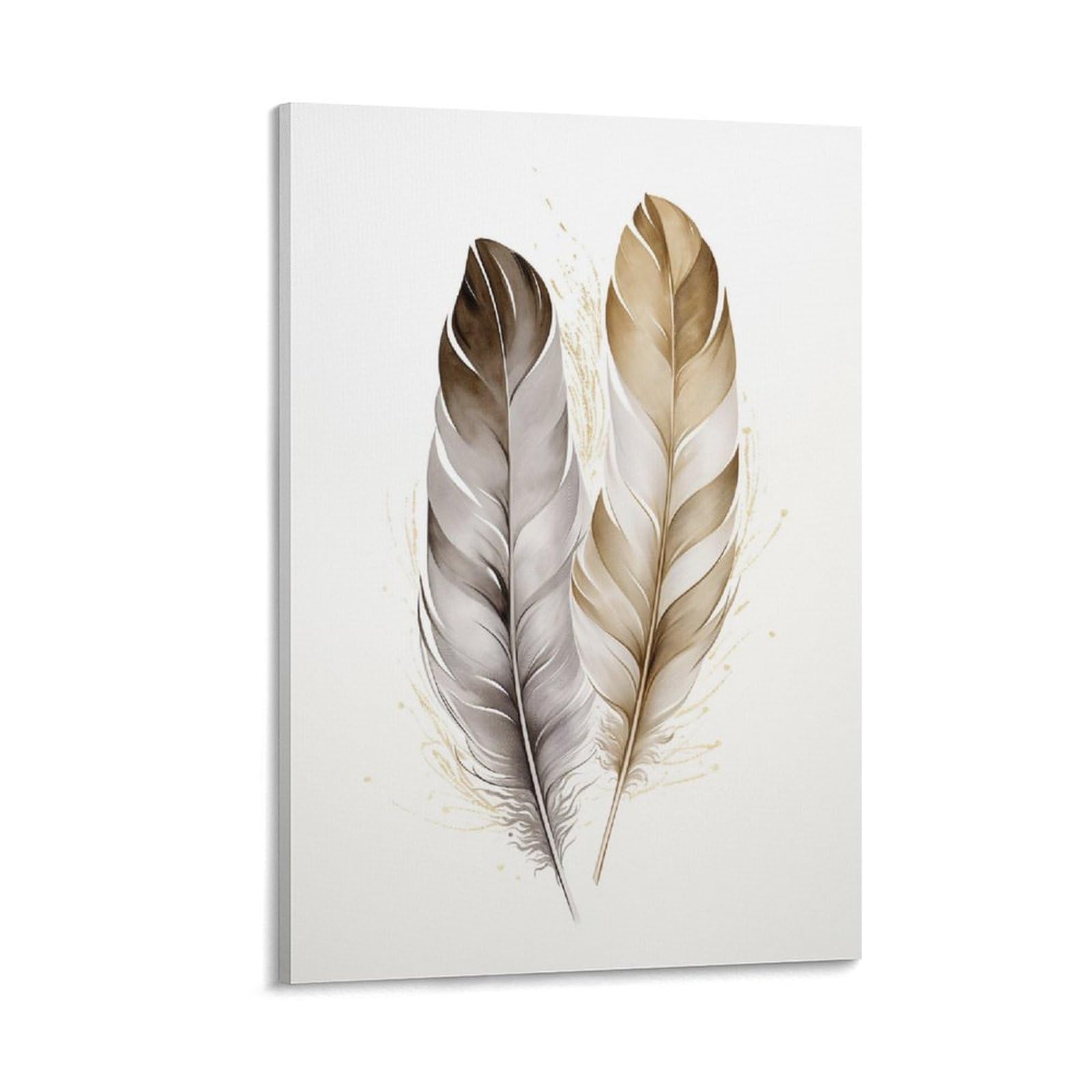 Foccar Frame-Rustic Feather Rustic Feather Canvas Wall Decor Bird Feather Abstract Vintage Poster Wall Art For Living Room Bedroom Artwork