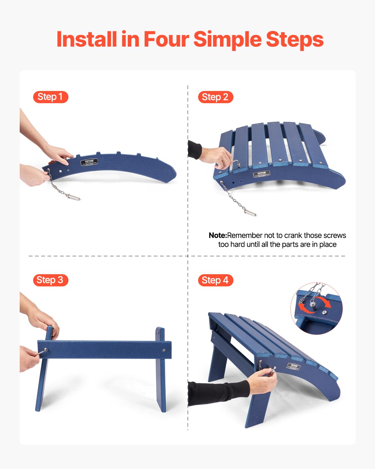 VEVOR 2 PCS Reposapiés Adirondack Plegable de Plástico HDPE 475 x 480 x 350 mm, Reposapiés Adirondack Resistente a la Intemperie para Silla Adirondack para Porches Exteriores, Césped, Patios, Azul