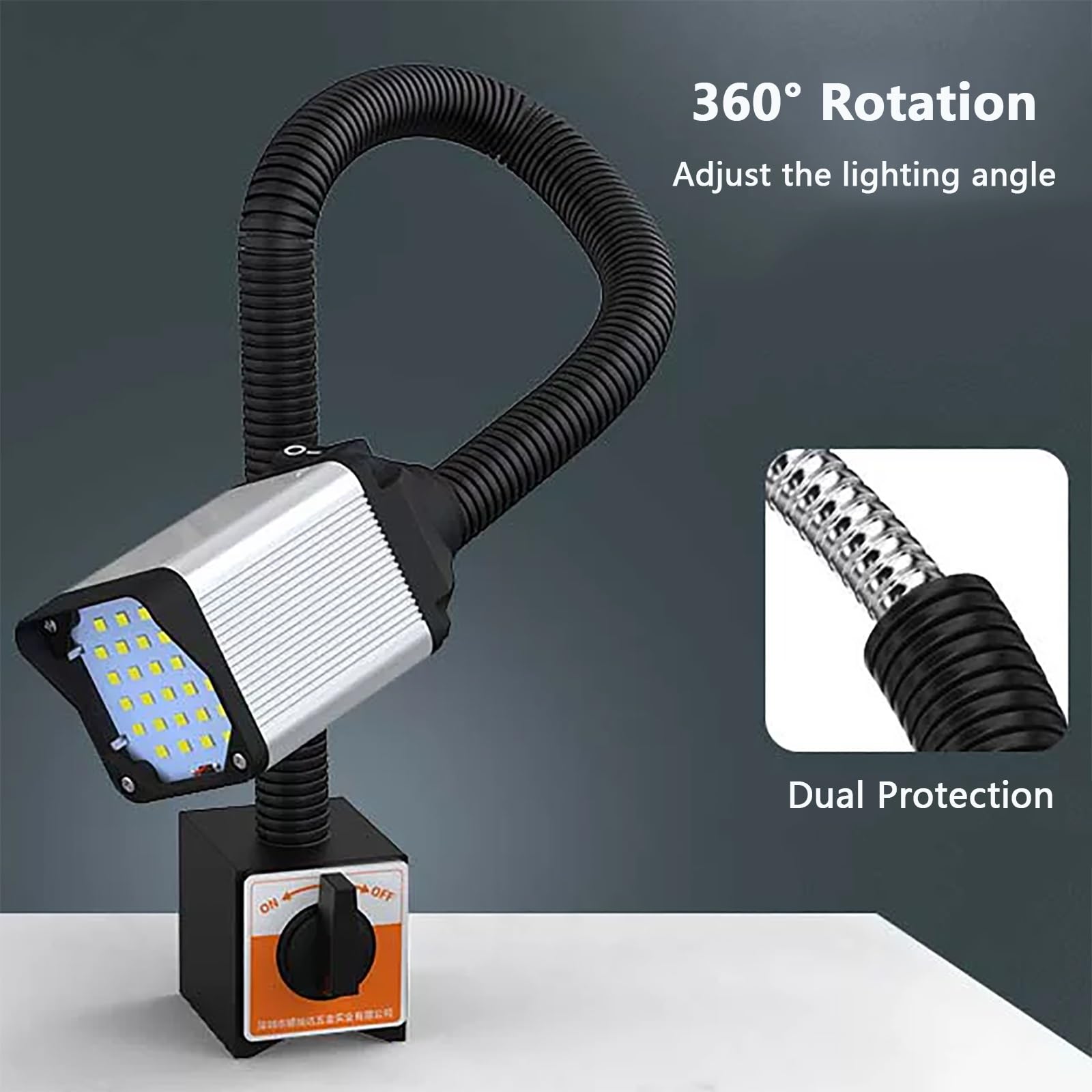 Lampada da Lavoro Magnetica, Lampada Industriale Flessibile a Collo D'oca da 24 V, Base Magnetica con Interruttore, Tubo Flessibile Orientabile a 360°(8W)