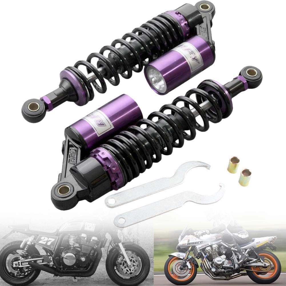 Universal Stoßdämpfer Federung 7mm Feder Aufhängung für GS850 GS300 XJ1100 CB750 VT250 CB500 XL250 Dirt Bikes Straßenrad ATV Motorrad 340MM Lila