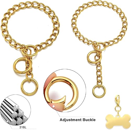 Miniatura 3 de WW Lifetime Collar de perro de cadena de oro resistente para caminar con gancho de cierre de anillo de 0.59 pulgadas, collar de cadena de eslabones