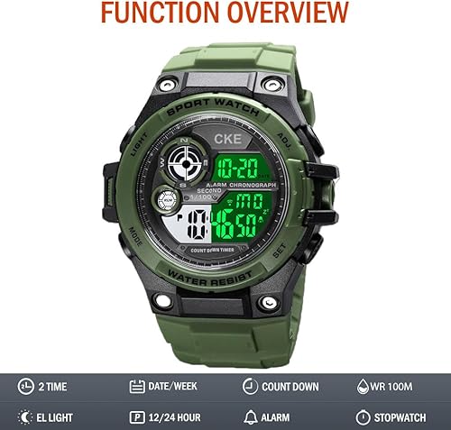 Miniatura 3 de CKE Reloj digital deportivo para hombre, resistente al agua, reloj despertador LED, cronómetro, reloj electrónico multifunción