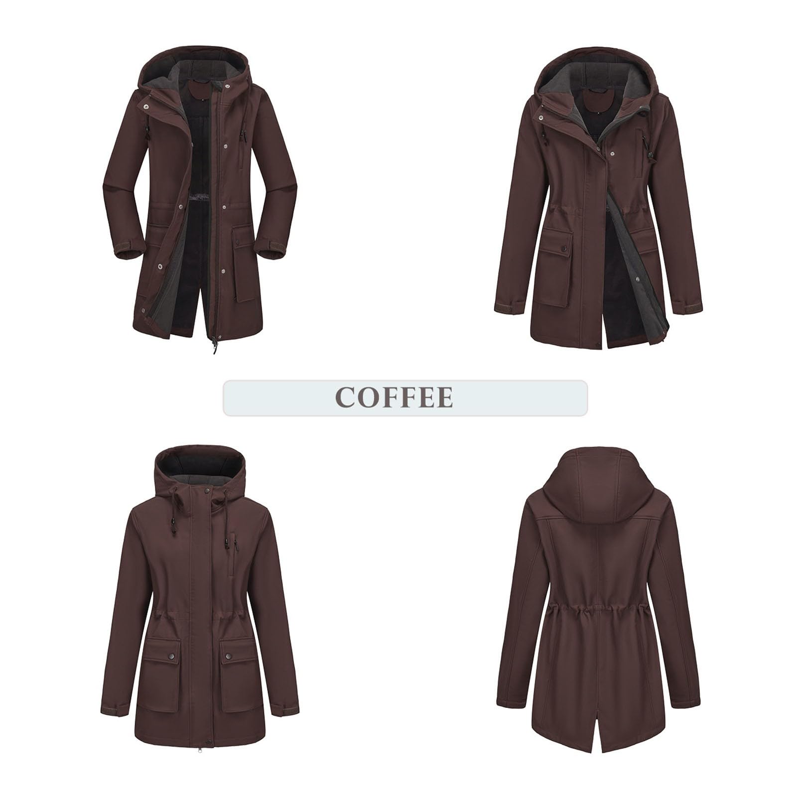 Generisch Giacca impermeabile da donna in softshell con cappuccio, per escursioni e tempo libero, ideale per primavera e autunno, versatile giacca a vento di media lunghezza per ogni avventura