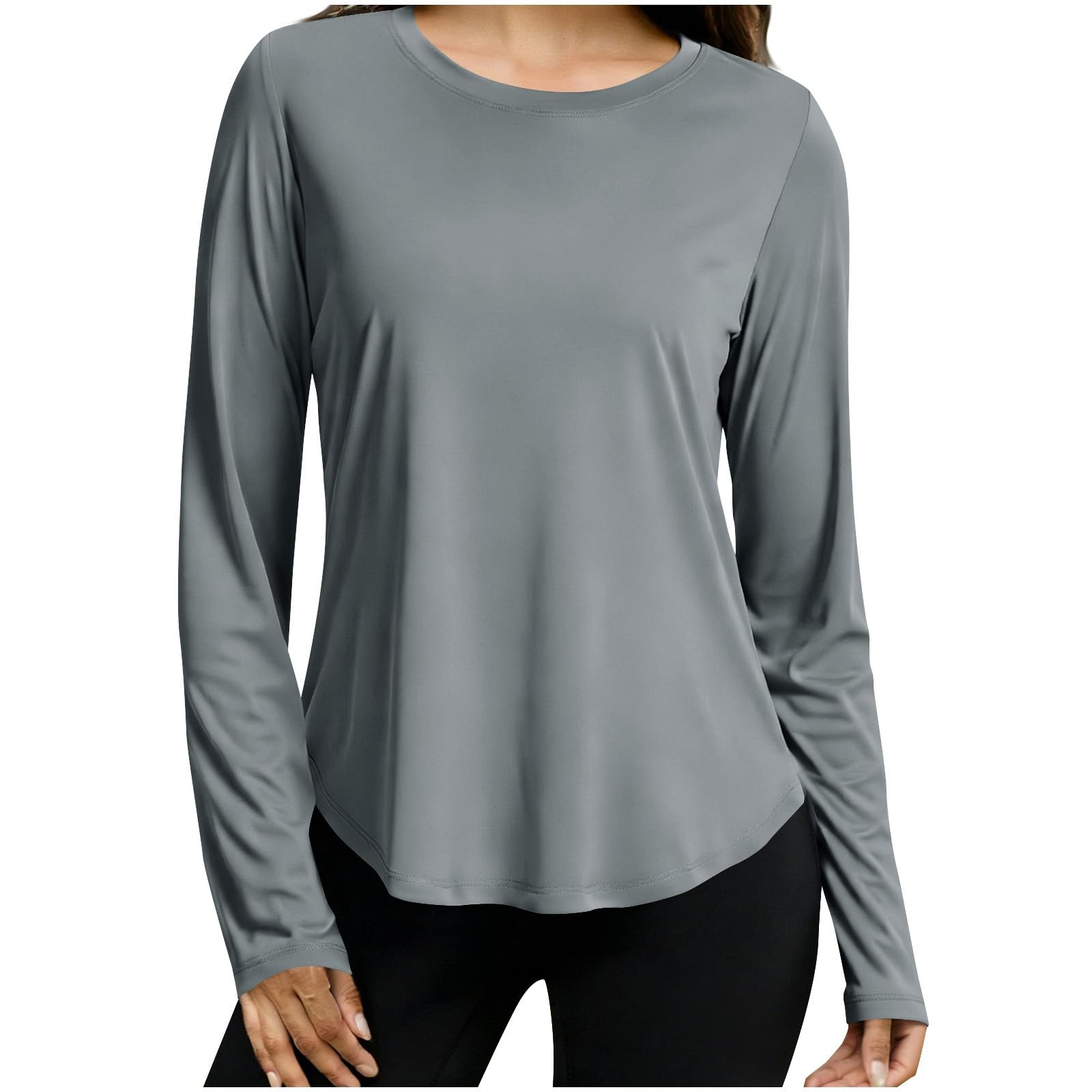 Camicia sportiva da donna a maniche lunghe da corsa Top ad asciugatura rapida traspirante protezione solare fitness palestra allenamento t-shirt leggera girocollo tinta unita escursionismo yoga