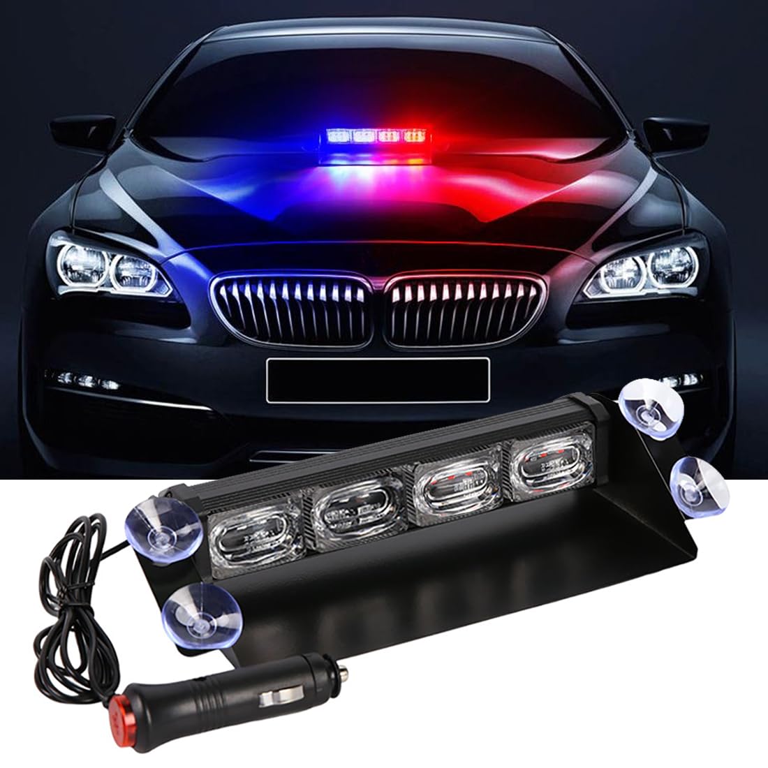 VOAKZEF Red Blue LED Emergency Strobe Light,Interior Windshield Safety Warning Police Lights w/Suction Cups,Dash Emergency Flashing Light,for Car,Police Law Enforcement,Firefighter Vehicle
