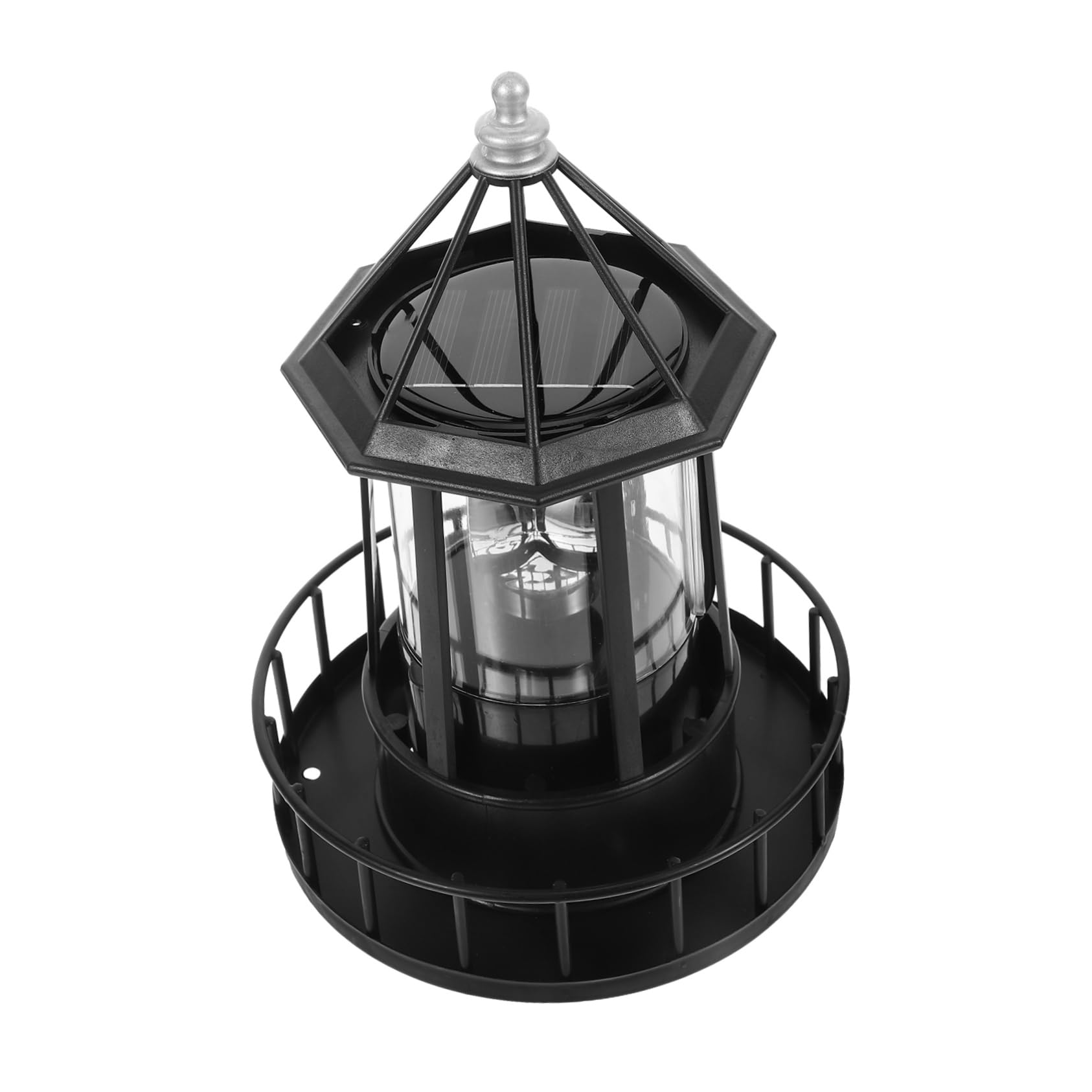 Garden Lighthouse Solar-Powered Outdoor Decorative Led Revolving Lamp Black Rotating Solar Beacon Light for Landscape