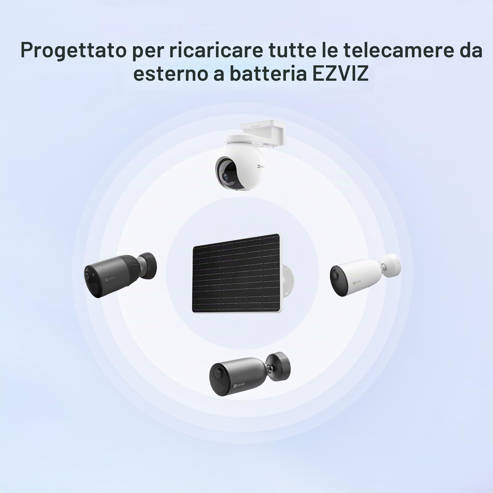 EZVIZ Pannello Solare di Ricarica, Progettato per Le telecamere Batteria BC1C (eLife), BC1 e C3A, Impermeabile, Montaggio Regolabile (con Cavo di 4 Metri), Alimentazione Continua