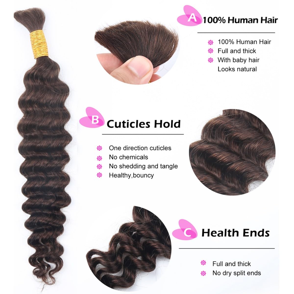 Unipearl Deep Curly Bulk Human Hair for Braiding 100g 2 Bundles 14 Inch Boho Braids Hair Extensions - Image 3