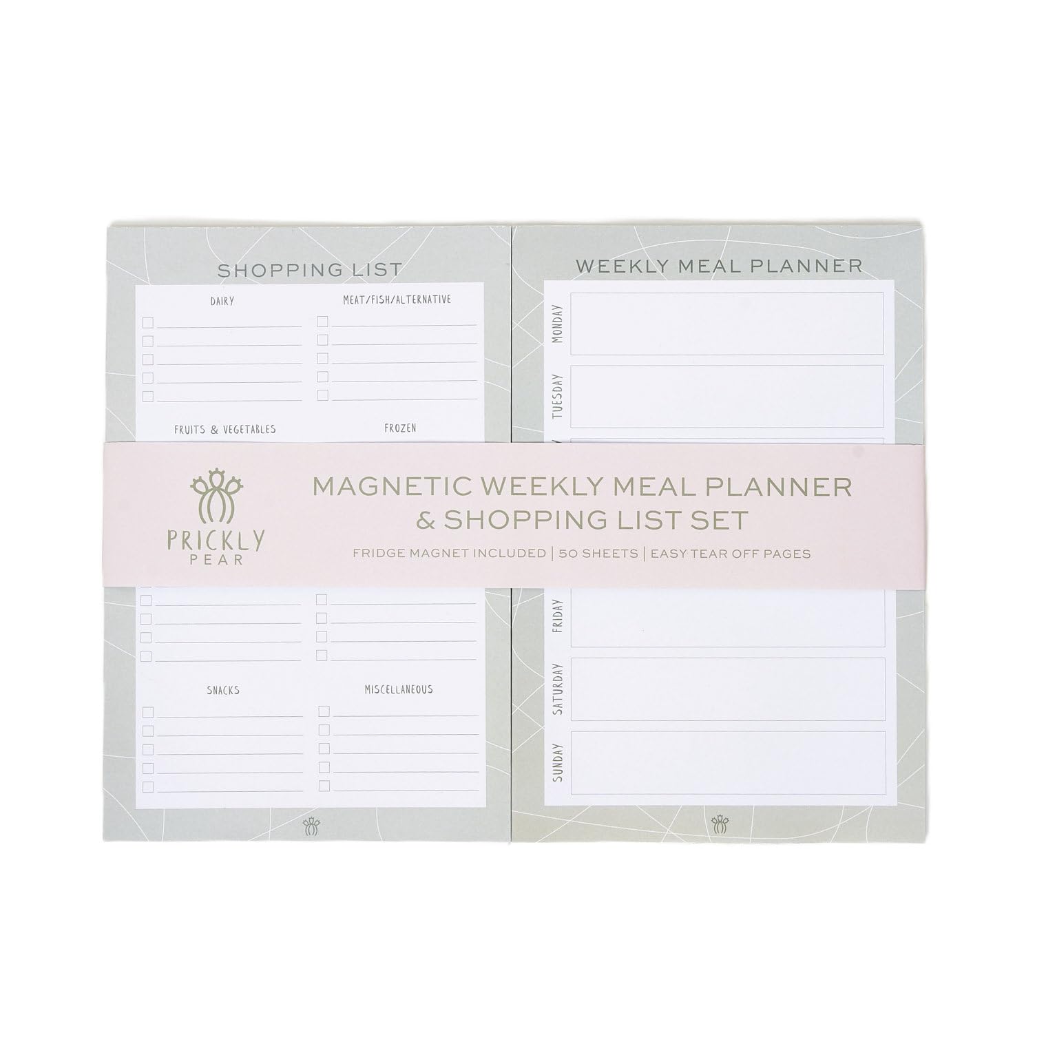 Prickly PearSwirl Weekly Meal Planner and Shopping List with Magnetic Panel