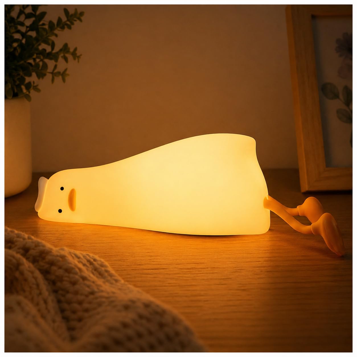 W-Direct Duck Silicone Night Light - 1200mAh Rechargeable LED Bedside Warm White Lamp with Tap Control, 3 Brightness Levels & Timer, 6 RGB Colour Options - Cute Kids Bedroom Light