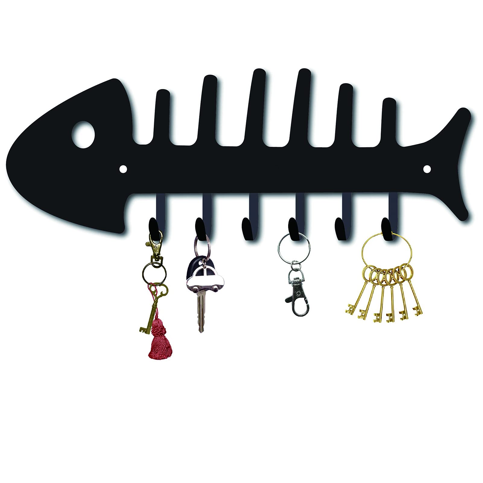 CREATCABIN Appendiabiti Da Parete Portachiavi In Metallo Appendiabiti Decorativo In Metallo con Design A Forma di Lisca di Pesce Organizer Rack con 6 ganci per Parete, Bagno, Cucina, Ingresso