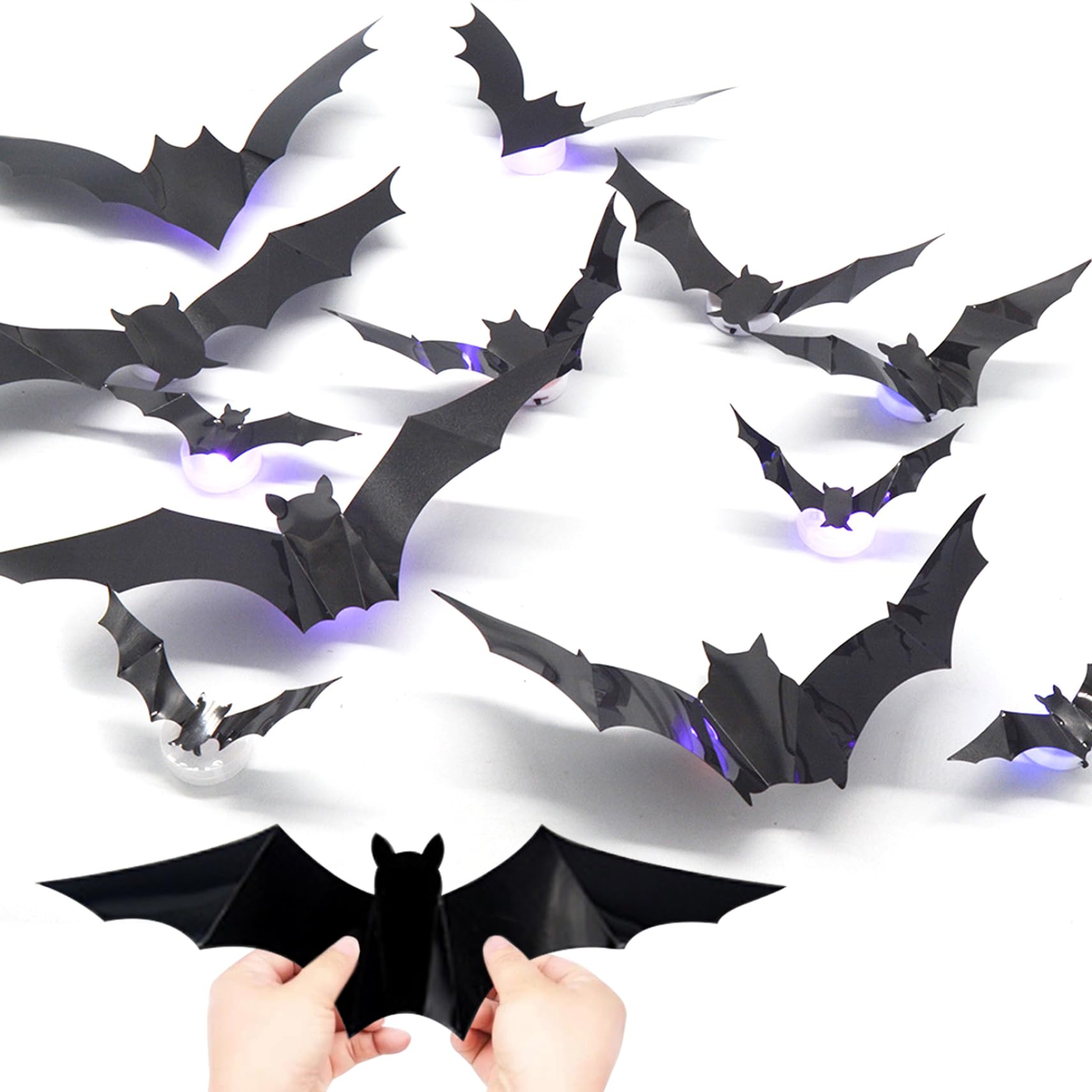 Dorccsi 24Pcs Bats Halloween Decoration 24 Pcs Led Bat Decor 3D Decorative Bats For Wall 5 Sizes Bat Wall Stickers Halloween Night Light For Living Room Bedroom Garden Decor Bat Wall Stickers Halloween Decorations