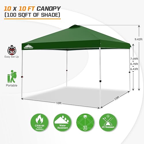 Miniatura 3 de EAGLE PEAK - Toldo de 3 x 3 m (10 x 10 pies), toldo instantáneo al aire libre con altura ajustable y bolsa de transporte con ruedas., Verde