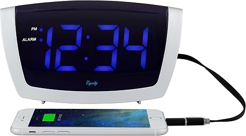 Miniatura 4 de Equity by La Crosse - Reloj despertador LED azul con puerto de carga USB, color plateado