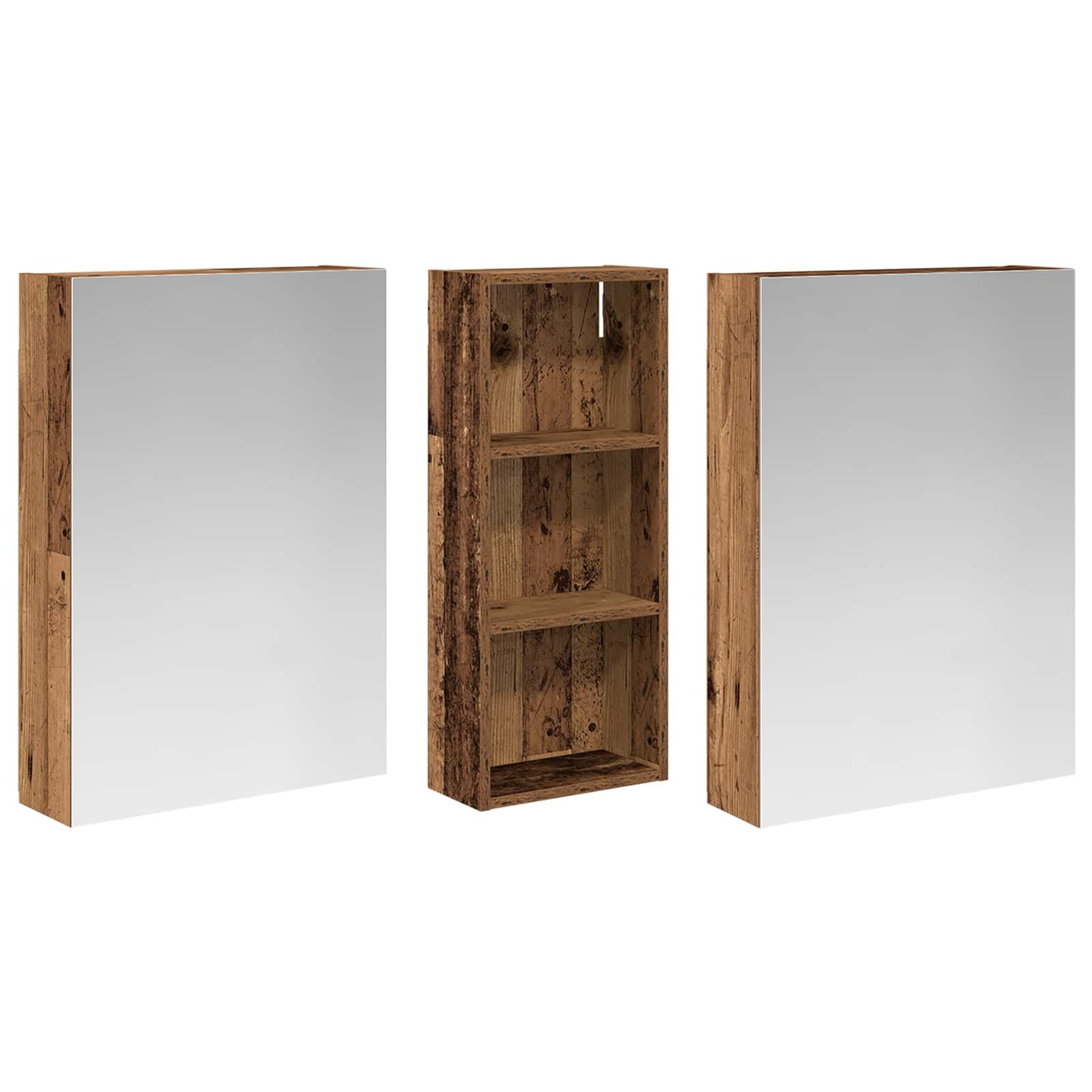 vidaXL Badezimmerschrank-Set 3 pcs 130 x 14,5 x 70 cm Holzwerkstoff, Badezimmer-Schrank, rechteckiger LED-Spiegel, moderner Wand-Organizer, praktischer Platzsparer