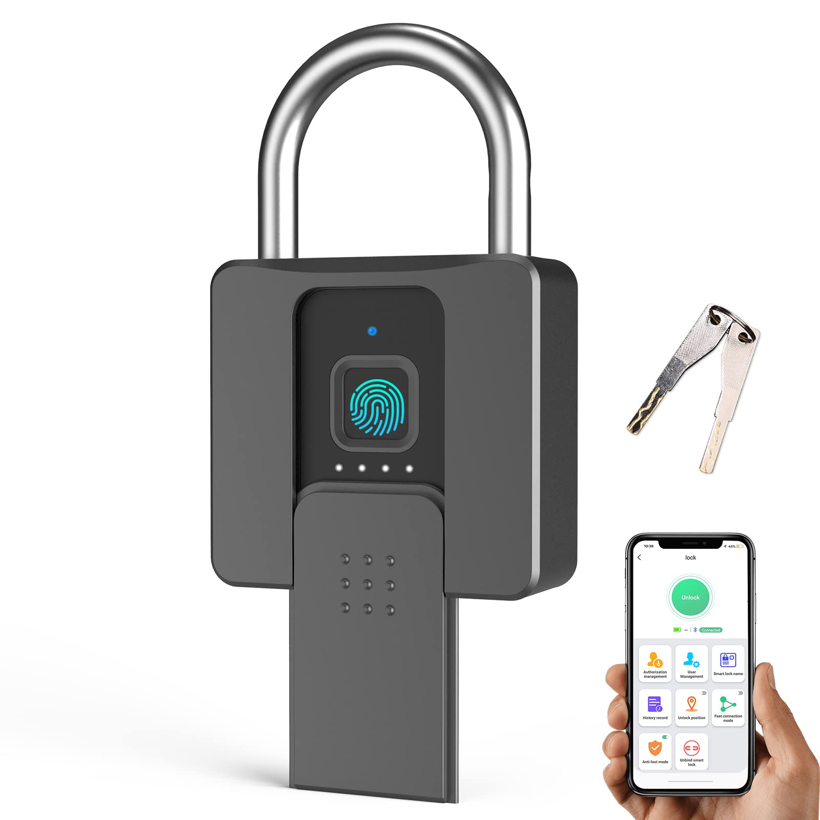 Amazon | BOC 南京錠 鍵 指紋認証 スマートロック 大きなロック IP65