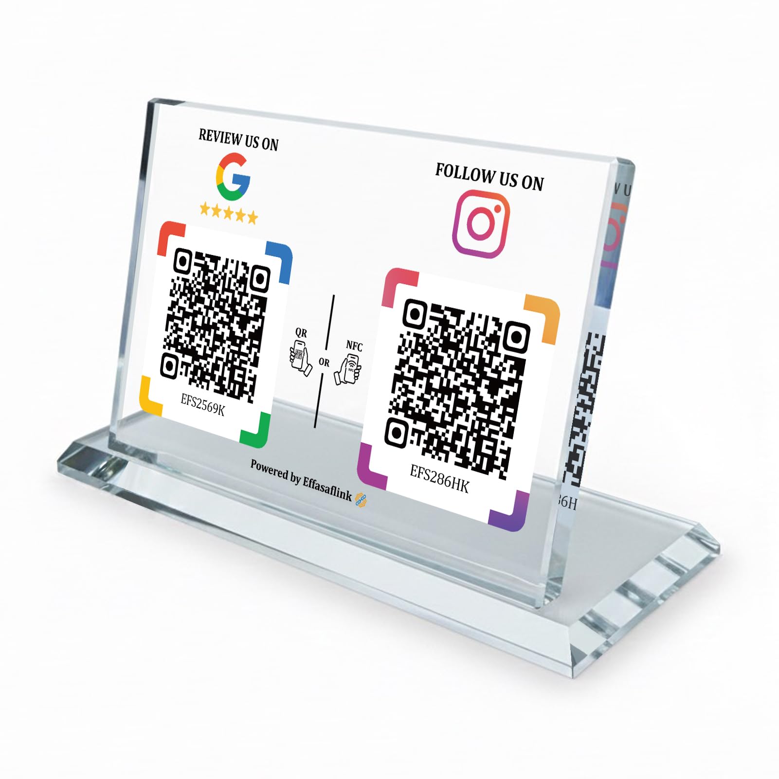 Dual Social Media Crystal Stand with NFC & QR Code for Google & Instagram