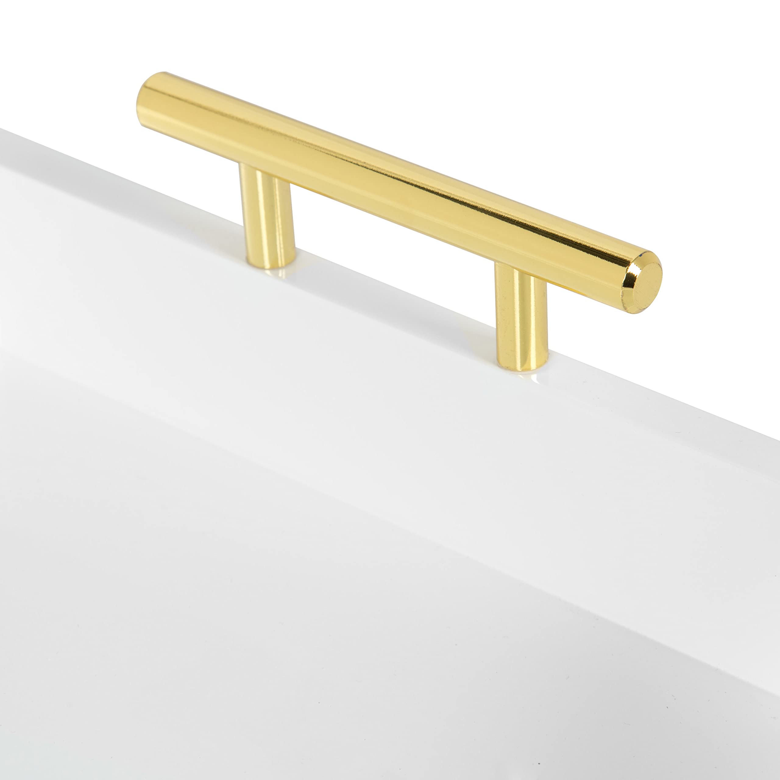 Kate and Laurel Lipton Oblong Octagon Decorative Tray, 14 x 18, White and Gold, Display Tray with Polished Metal Handles