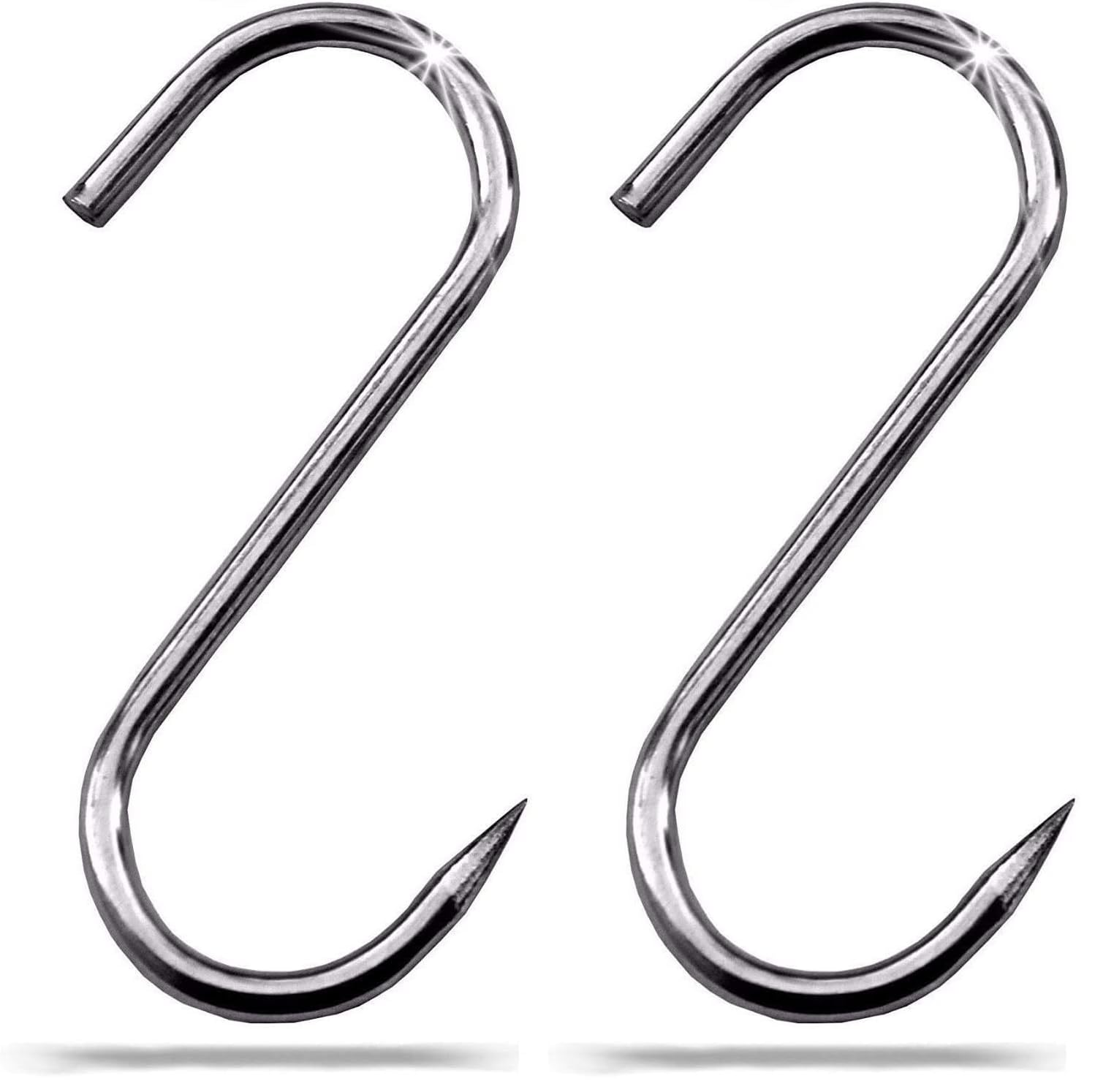 Crochet de boucher en acier inoxydable | 140mm 5 pièces | robuste et durable | antirouille | convient pour fumer | pour le poisson et la viande (Lot de 2)
