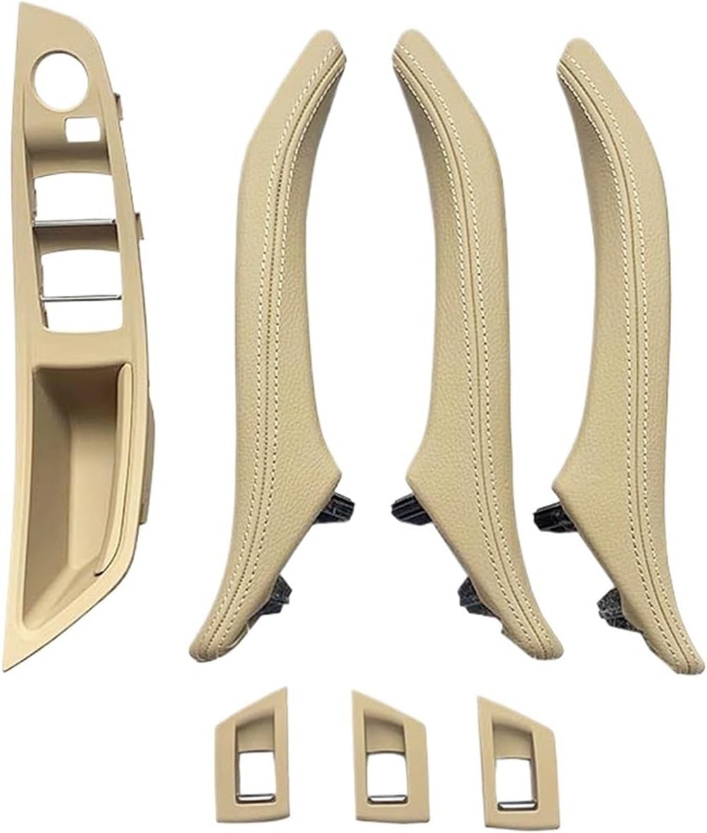 Door handle gloves LHD 7pcs Interior Door Armrest Panel Pull Handle With Leather Outer Cover Fit For BMW 5 Series F10 F11 F18 520 523 525 528 530 535 Car interior door handle(Model B Beige set)