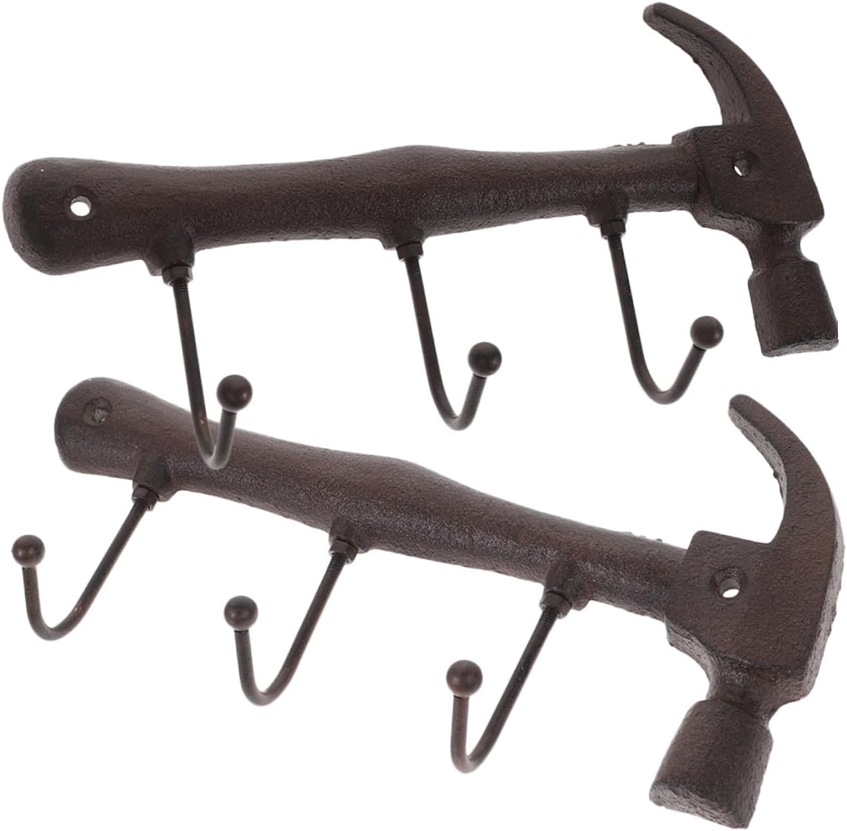 Retro Cast Iron Wall Coat Hook Hammer Shape, 2pcs Set with Screws, Industrial Vintage Hat and Key Holder for Entryway and Home Organization