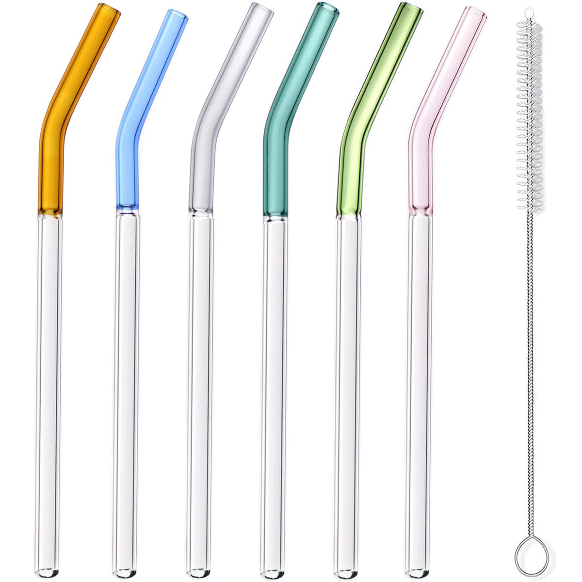 Reusable 6 Pack Borosilicate Glass Straws with Cleaning Brush, Heat Resistant for Hot & Cold Drinks, Eco-Friendly Drinking Straws for Home/Café/Party(Colorful)