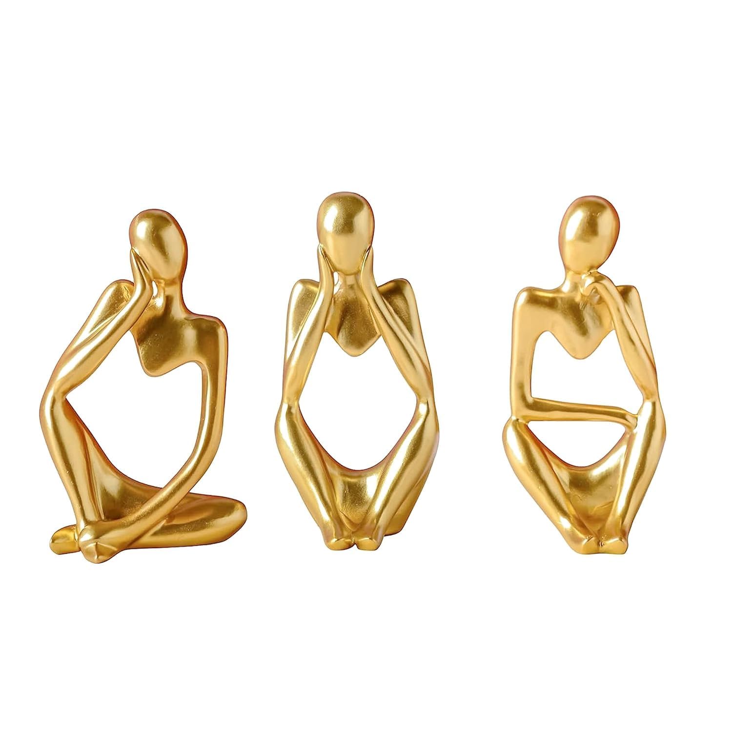 Resin Decorative Abstract Thinker Men Statue Set of 3 Modern Art Showpiece Sculpture (Gold, 13 Cm X 6 Cm) Decoration Items for Home Decor Living Room Bedroom Bookshelf Table Office