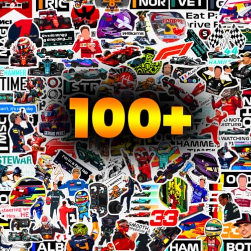 Image of 100+ Pcs F1 Formula One Racing Vinyl Self-Adhesive Stickers for Laptop, Journal, Diary, Guitar, Mobile Case - Waterproof Residue Free Multicolor Stickers for Metal, Glass