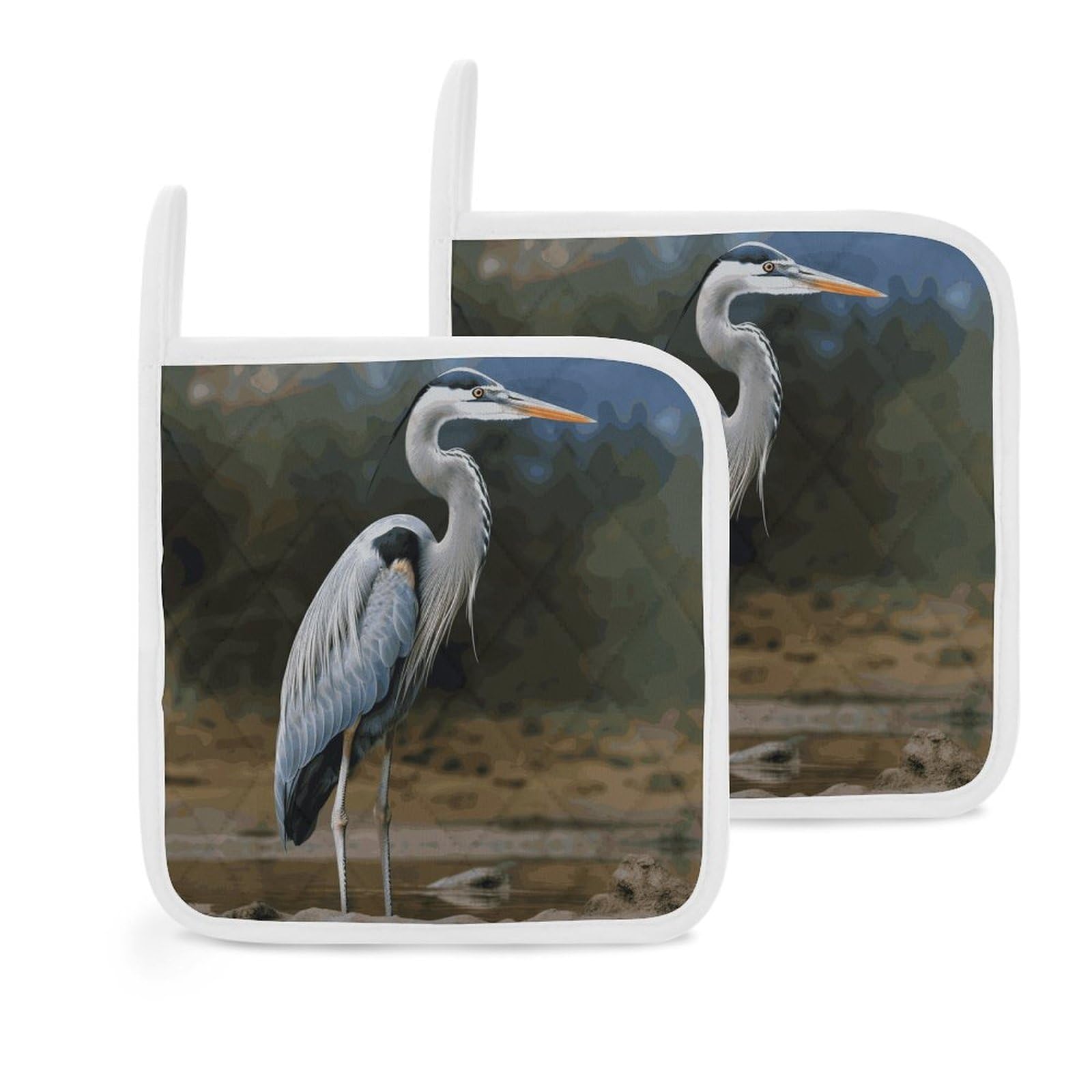 Btcowzrv Style Heron 2 Pack Pot Holders For Kitchen, Heat Resistant Potholder Set With Hanging Loops, Hot Pads For Oven Baking Cooking