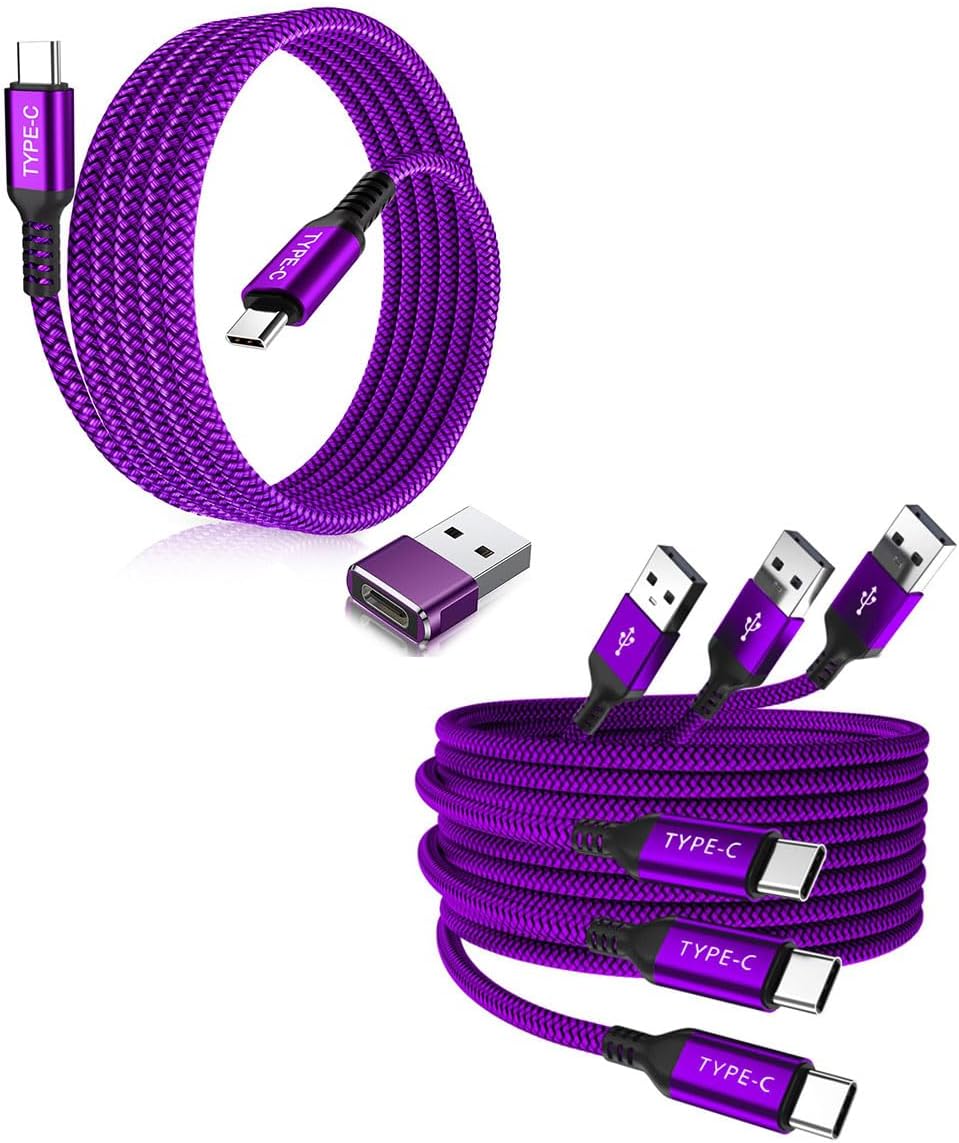 Elebase 3 Pack USB Type C Charger Cable 1.5/3.3/6.6FT and USB Type C to C 100W Cable 10FT with USB Adapter for iPhone 15 Pro Max Plus,Kindle Fire HD 10 9th 2019,8 10th 2020,Paperwhite 2021 11th