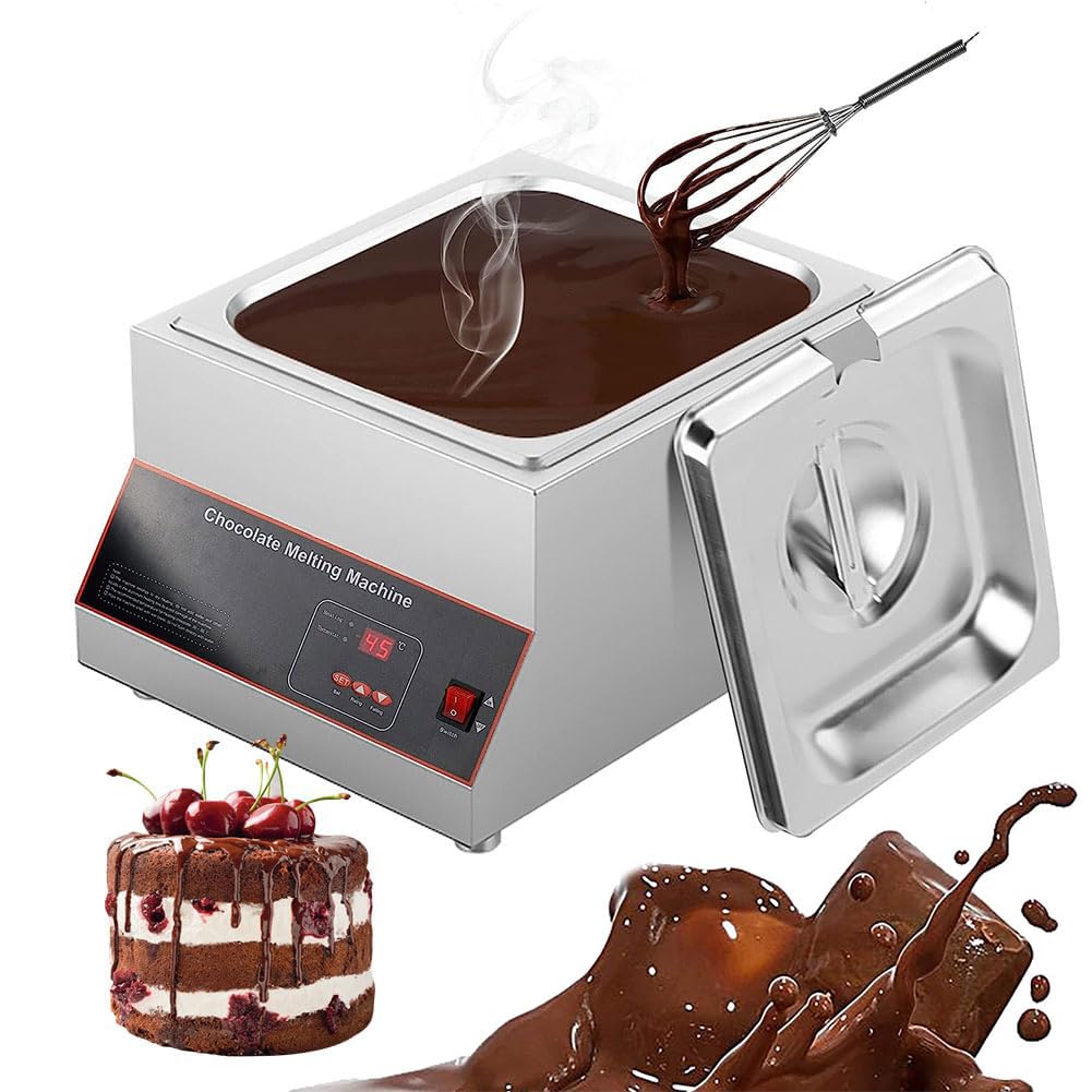 KJLYLPP Commercial Chocolate Melter, 500W Digital Chocolate Tempering Machine, Digital 0~85? Temperature Control, Commercial Stainless Steel Heated Chocolate Melter (1tank)