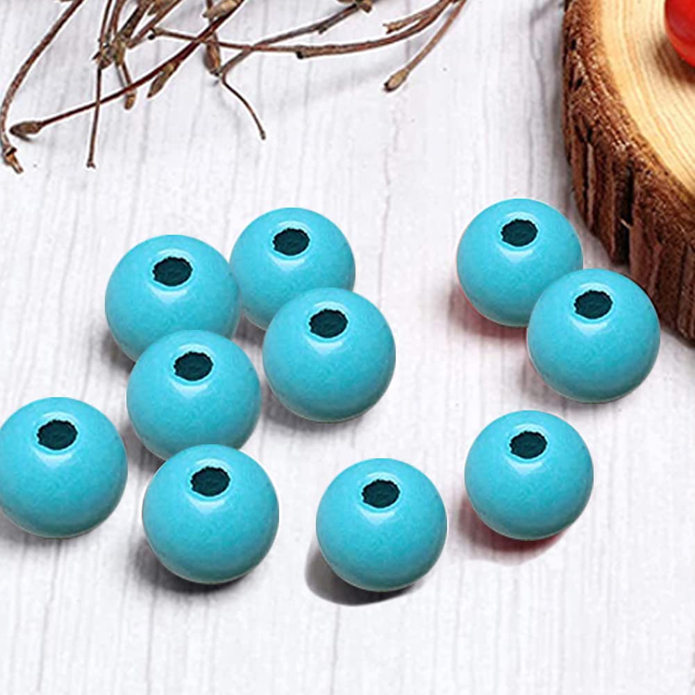150 cuentas de madera azul de 16 mm, cuentas redondas de madera espaciadoras a granel sin terminar para manualidades, decoración de guirnaldas, fabricación de pulseras, collares, decoración de