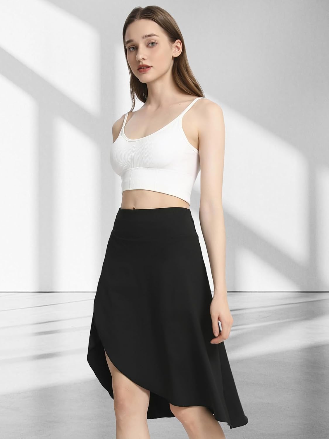 Bezioner Women's Skirt with Shorts High Waist Athletic Skort with Pockets Midi Length Flowy Skirt with Slit Ruffle Hem - Image 2