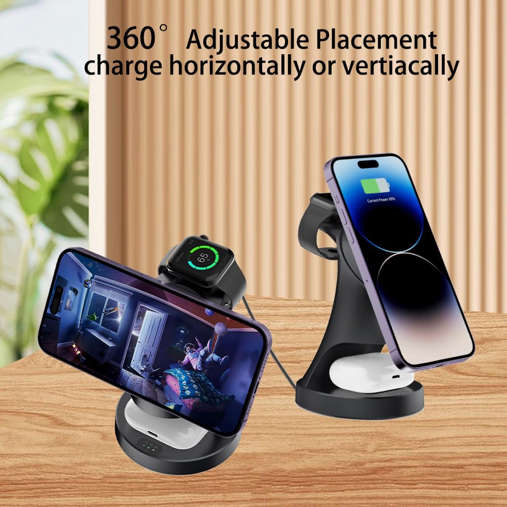 Stazione di ricarica 3 in 1 per dispositivi Apple 18 W Fast Mag-Safe Charger Stand Stazione di ricarica wireless magnetica per iPhone16 15 14 13 12 Pro/Pro Max/Plus/Mini AirPods