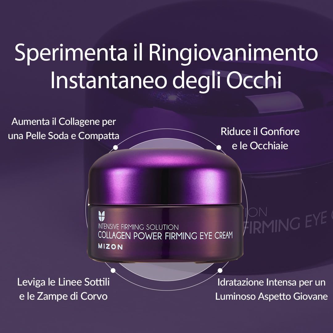 [Mizon] Crema Power Firming al collagene per il contorno occhi (25ml) Collagene marino, antirughe, Elastina Booster, Idratante, Acido Ialuronico (Collagen Power Firming Eye Cream)