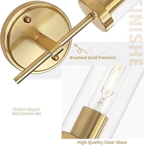 Miniatura 22 de Juego de 2 apliques de pared modernos, luces de tocador de baño negras y doradas con vidrio transparente, juego de 2 apliques de pared con cableado