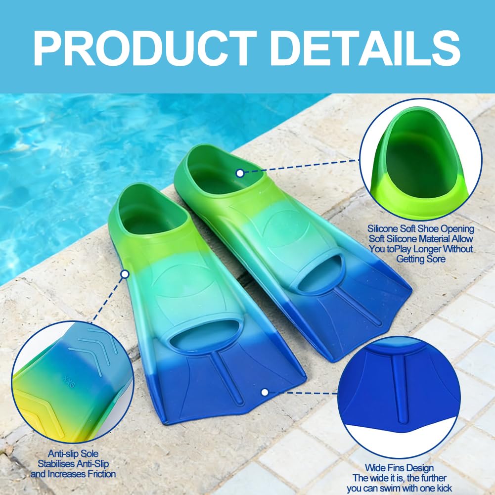 Aletas Natacion Piscina, Aletas de Natación para Niños, Aletas Cortas de Entrenamiento para Niños Niñas Snorkeling, Bucear y Nadar, 100% Silicona Unisex para Principiantes