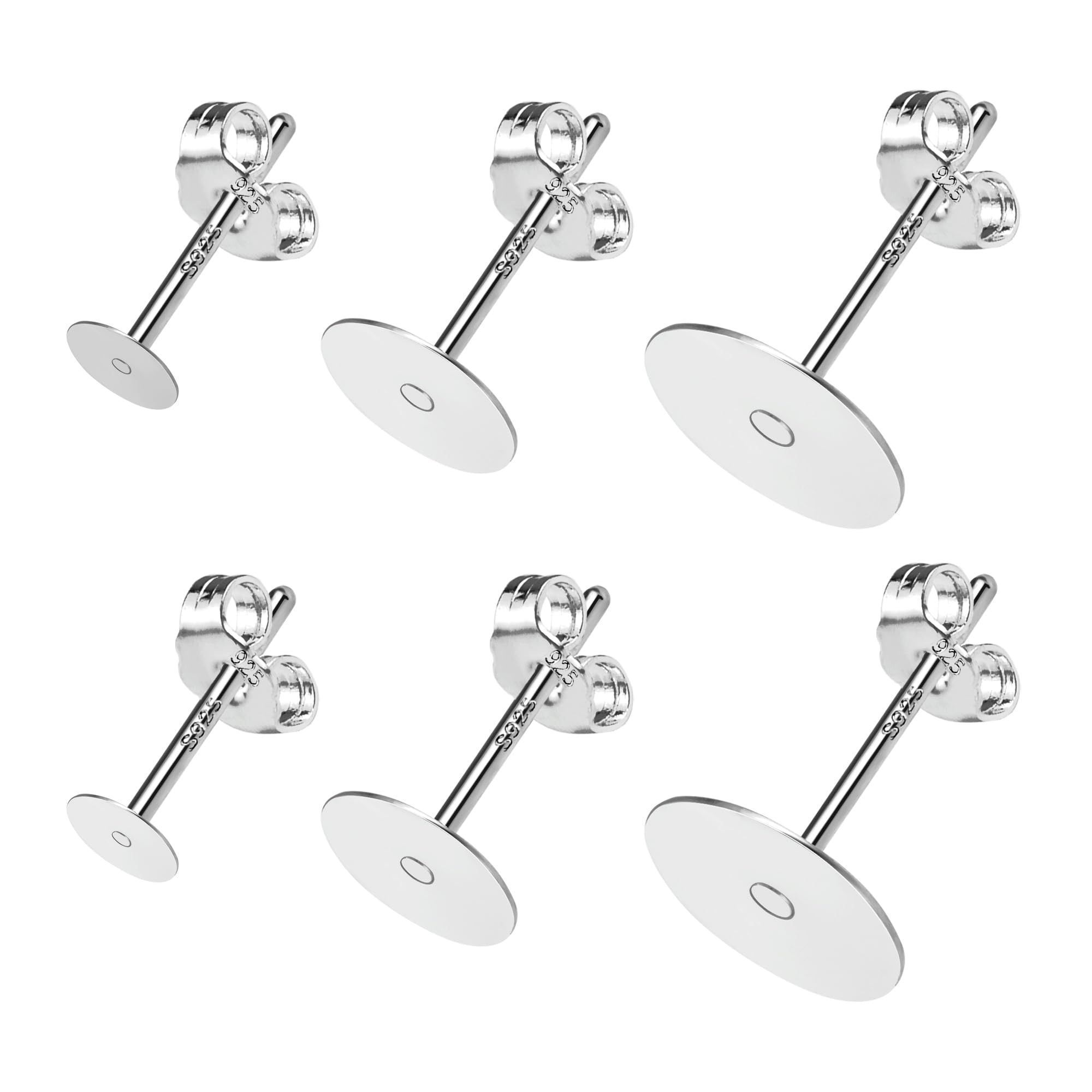 Silber 925 Hypoallergene Ohrstecker Rohlinge Set - 36 Stück Selbstmach-Schmuck mit Schmetterlingsverschlüssen 4/6/8 mm