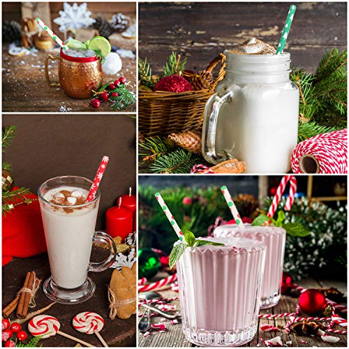 Kerstpapieren rietjes (200 Pack) - Biologisch afbreekbare, tweekleurige kerstthema-decoratieve papieren rietjes in 8… - Image 6