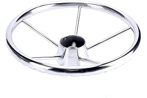 Amarine 13-1/2 Inch Marine 5-Spoke Destroyer Style Stainless Steering Boat Wheel