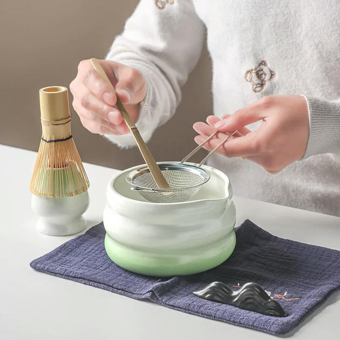 Japoński zestaw matcha z ceramiczną miską trzepaczką do matcha i łyżeczką do herbaty dla majsterkowiczów akcesoria do robienia herbaty