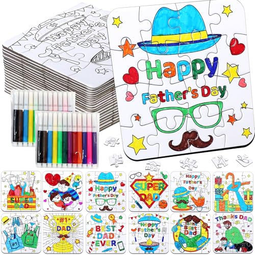 24 Set Fathers Day Crafts for Kids Toddlers Classroom Bulk Fathers Day Arts DIY Jigsaw Puzzle with Shirt Hat Tool June Best Dad Activities for School Gifts Coloring Games Paper Toy projects