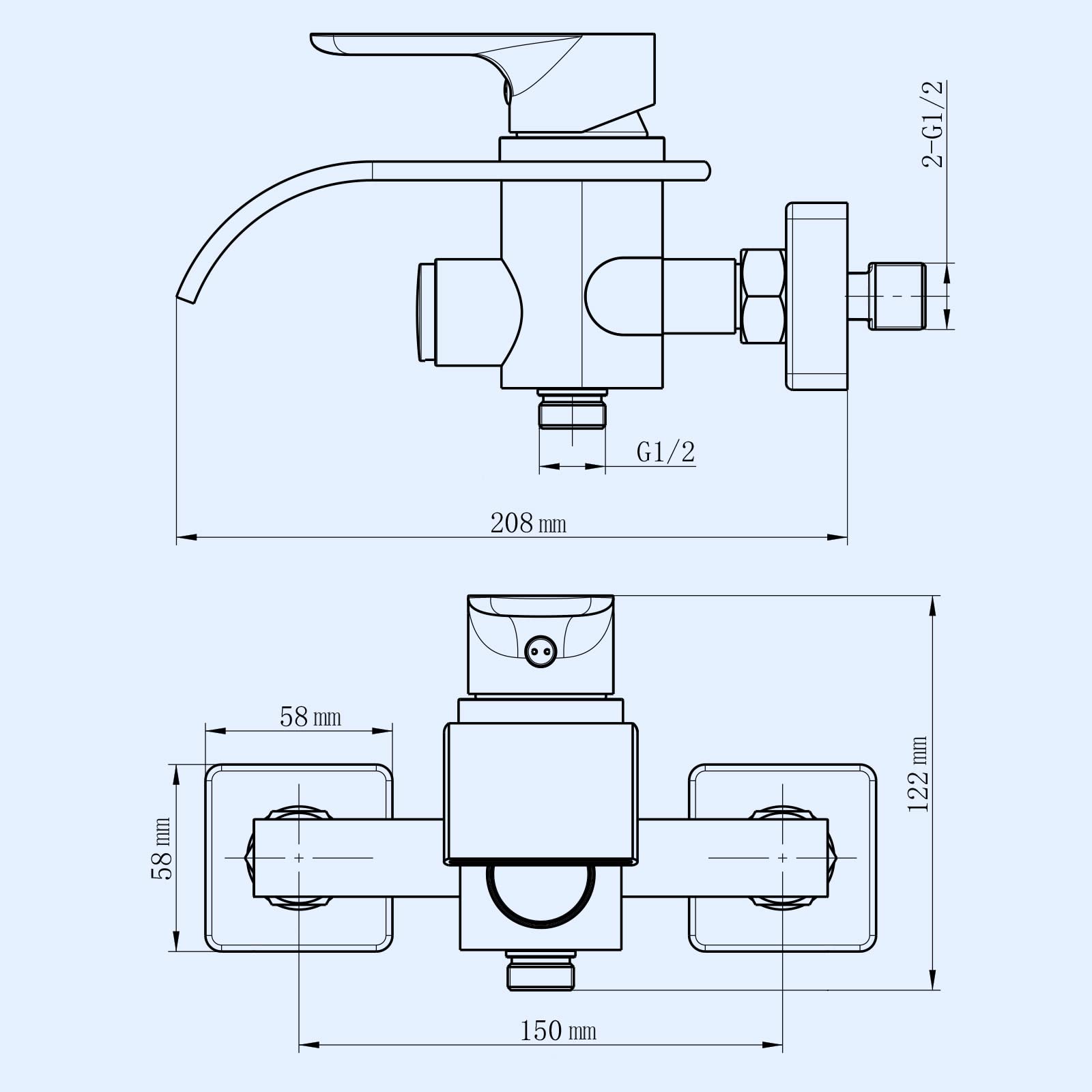 KULACO Rubinetto per Vasca da Bagno a Cascata, Nero, Monomando con Interruttore a Pressione, Materiale in Ottone, Reversibile, Montaggio a Parete