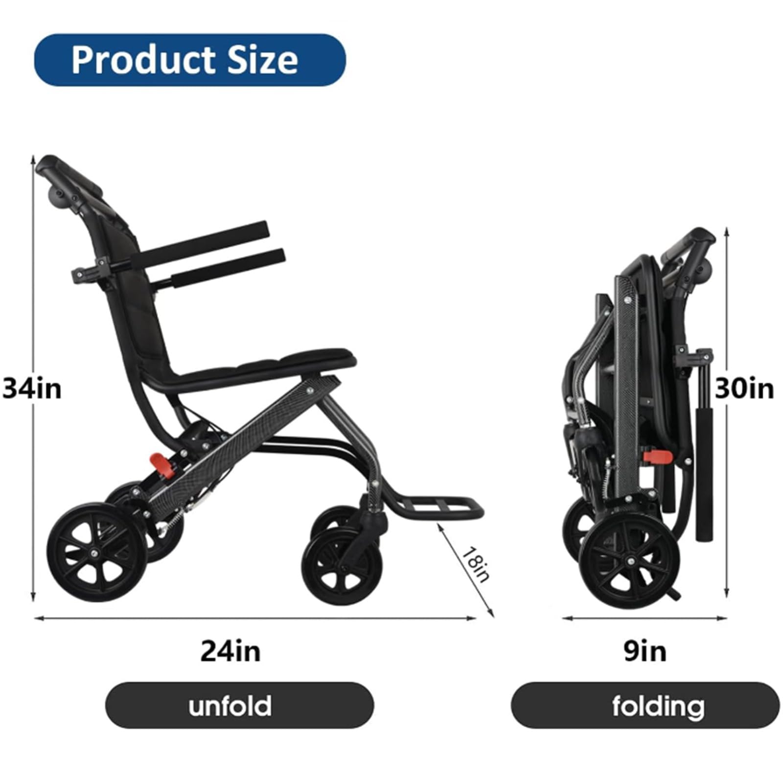 Sedia A Rotelle Ultra Leggera, Portatile, Pieghevole, Pesa Solo 7 kg, Sedia A Rotelle Leggera da Viaggio, Supporto 100 kg, Sedia A Rotelle in Alluminio per Adulti E Anziani