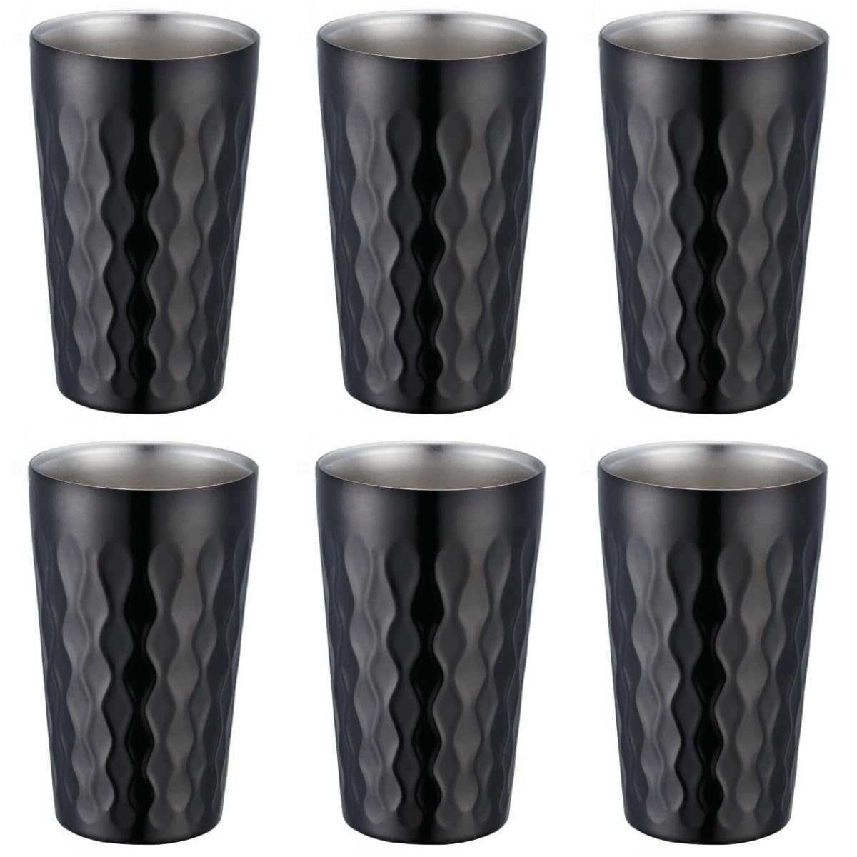 Isolierte Edelstahl-Trinkbecher, 330 ml, doppelwandig, stapelbar, für Wasserbecher, heiße und kalte Getränke, Geschirrspüler, schwarz, 6 Stück